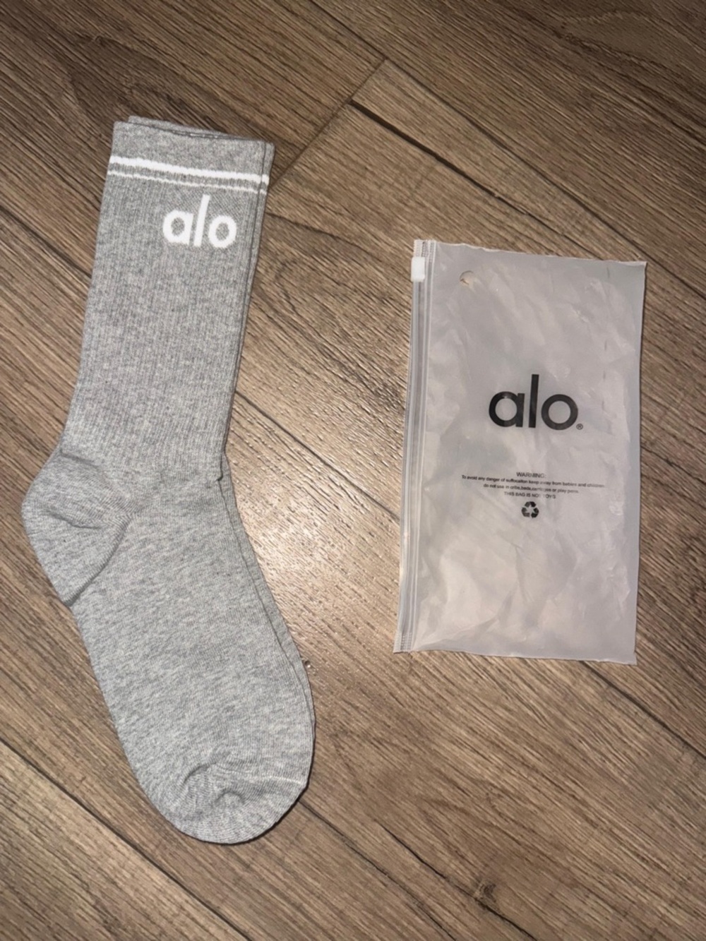 ALO Yoga Grey Crew Socks with White Logo
